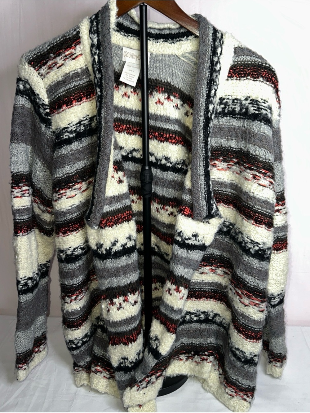 Country Road Gray & Cream Striped Open Cardigan Sweater